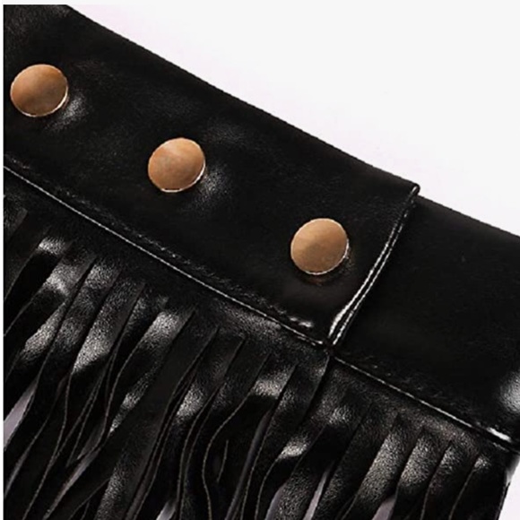 Fenyong Leather Fringe Skirt Tassel Hip Scarf Summer Beach Belts for Women Black